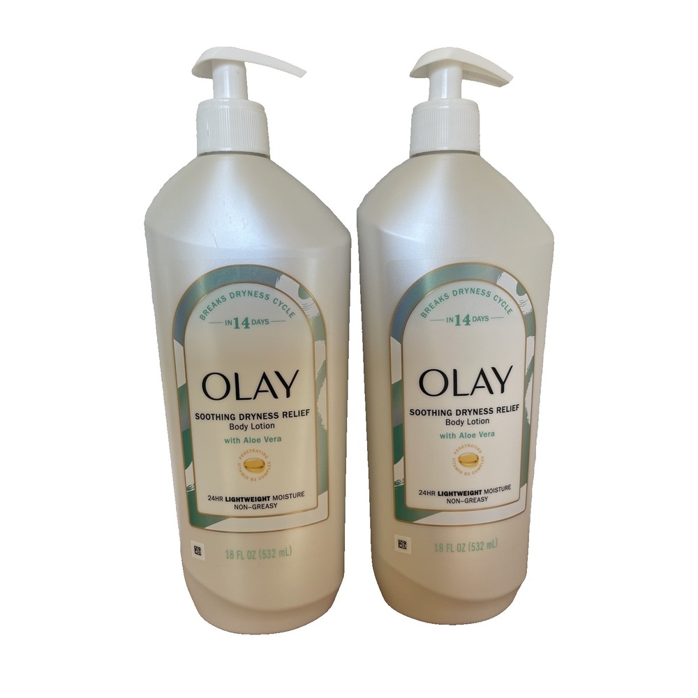2 Pack Olay Body Lotion Soothing Breaks Dryness Cycle Non Greasy Aloe Vera 18oz